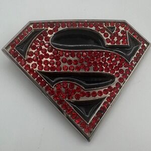 DC Comics Superman Belt Buckle s11 Shield Metal Red Silver‎ Good
